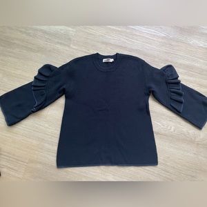 Tory Burch Navy Ruffle Sweater